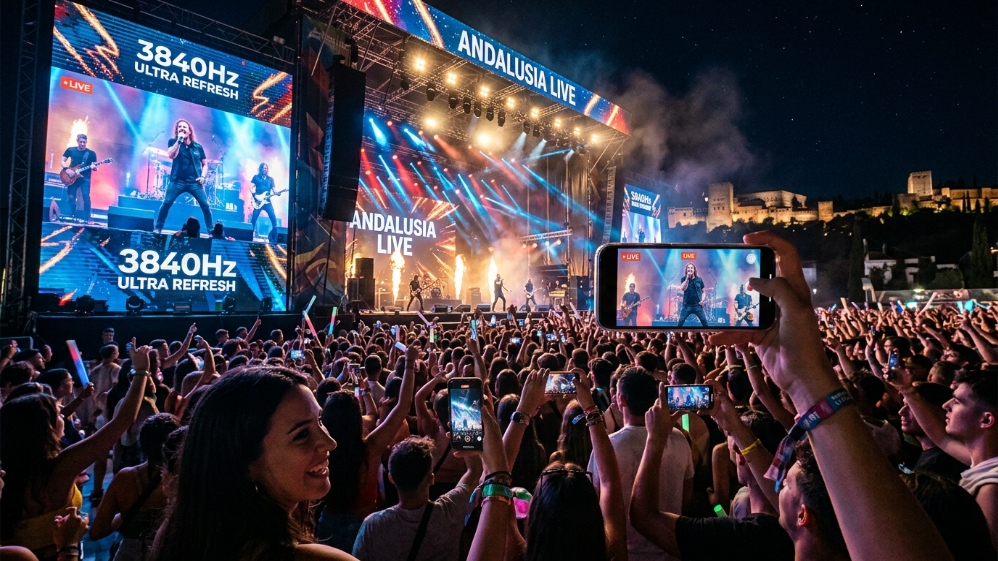 Location d'un écran LED à taux de rafraîchissement élevé pour les festivals de musique de Cordoue.