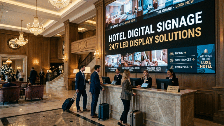 Hotel digital signage LED display in luxury hotel lobby