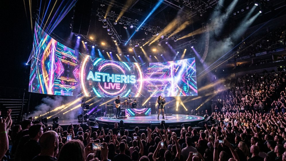 Immersive curved LED stage display at live event