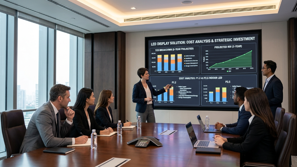 LED display total cost of ownership analysis in business meeting
