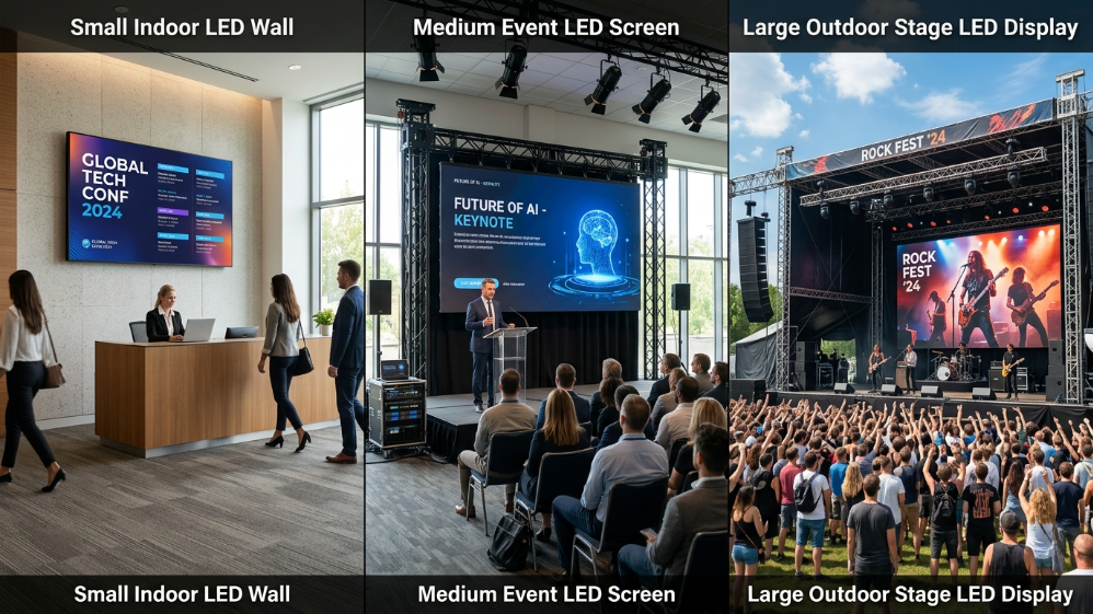LED screen size comparison indoor outdoor event displays