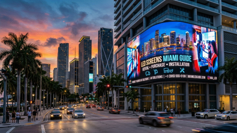 LED screens Miami guide featured outdoor LED billboard in modern city environment