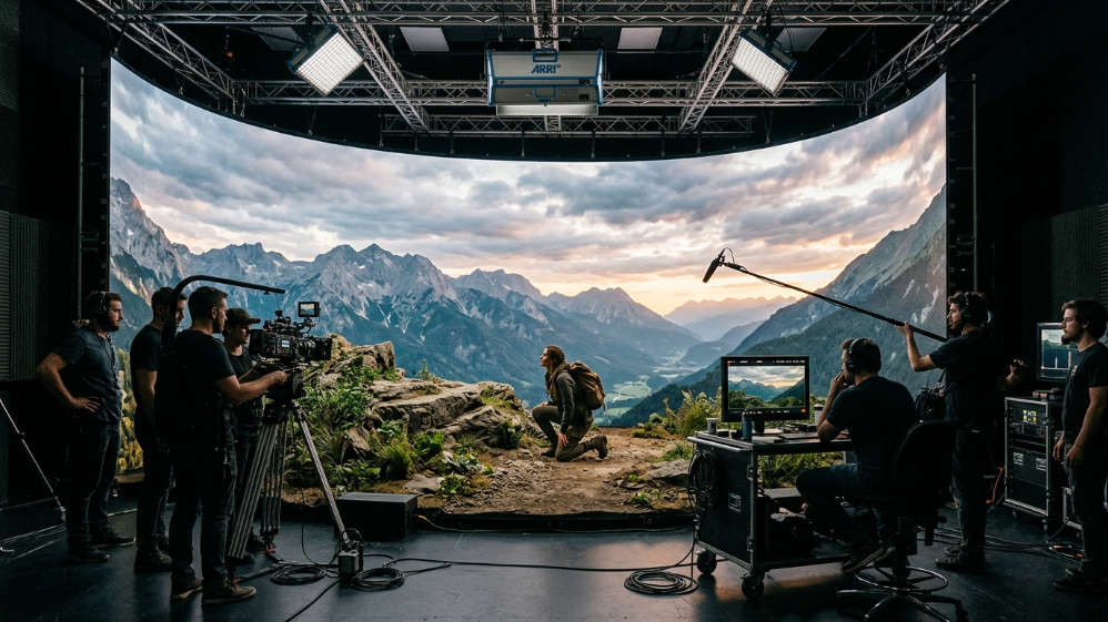 Rolling LED screens used for xR virtual production and broadcast studios.
