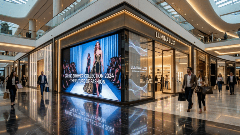 Shopping mall window LED display with ultra slim transparent LED wall