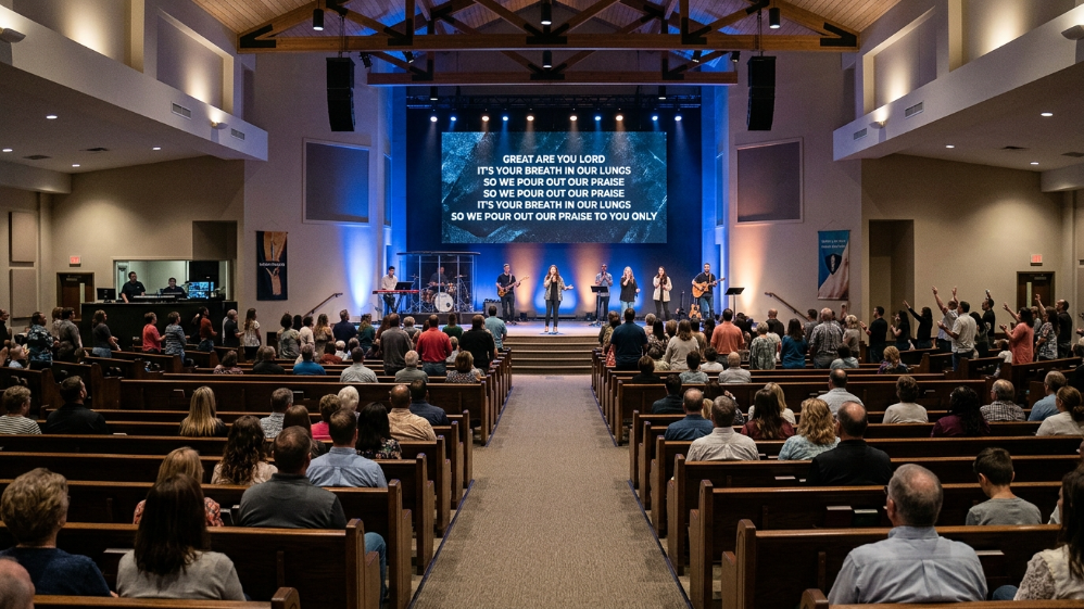 Viewing distance and pixel pitch clarity for church lyrics.