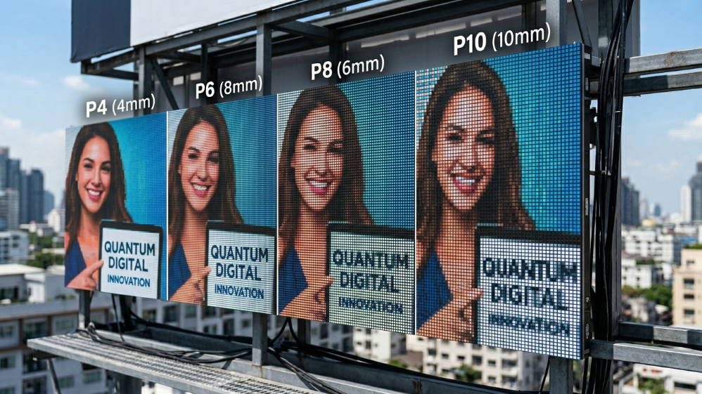 Comparison of LED pixel pitch clarity for outdoor billboard applications
