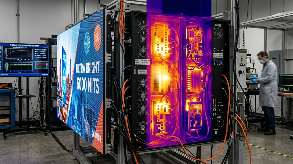 FLIR infrared thermal imaging analysis showing heat distribution and lifespan risk of LED display cabinet