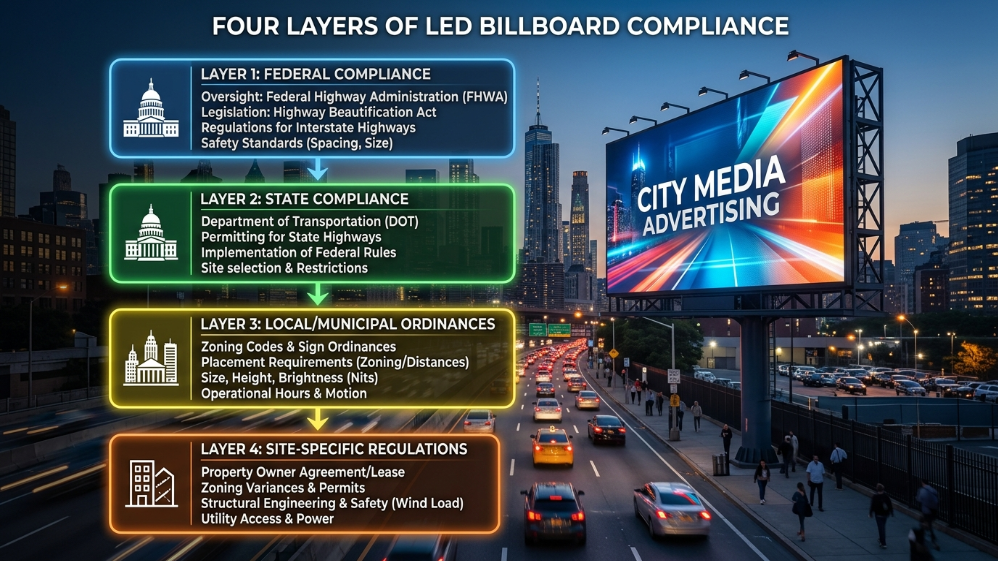 Four-layer compliance framework for LED billboard installation