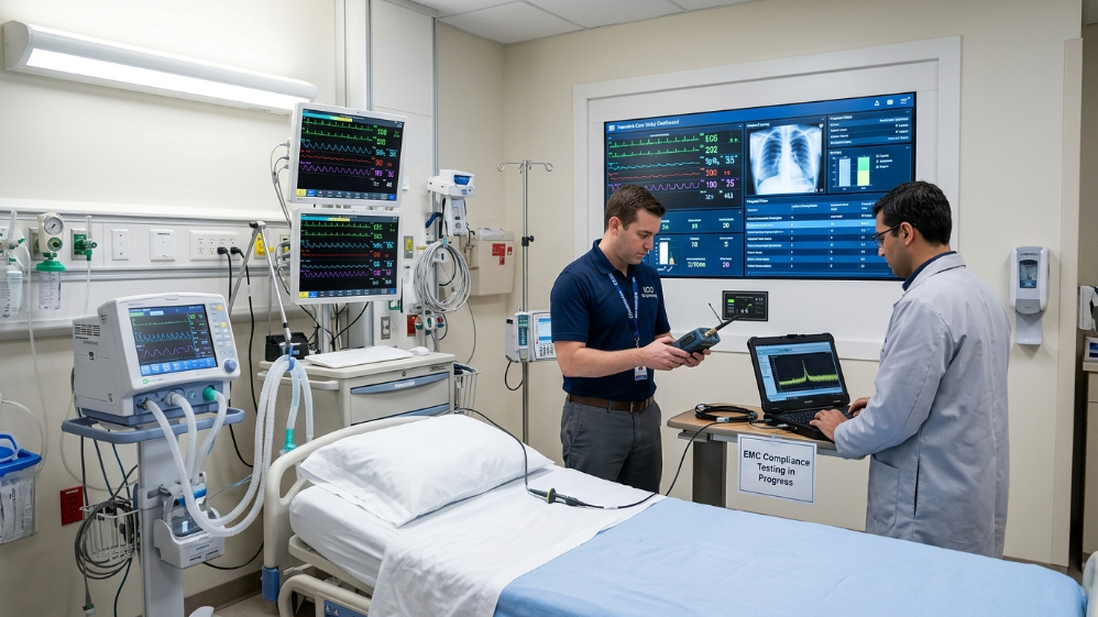 Écran LED d'hôpital soumis à des tests de conformité CEM