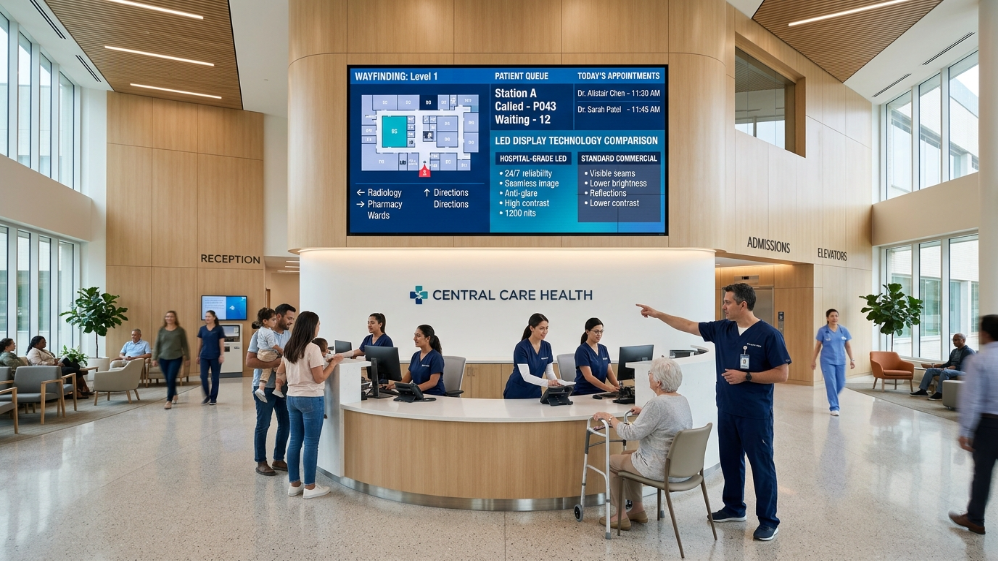 Écran LED de qualité hospitalière utilisé pour l'information et l'orientation des patients