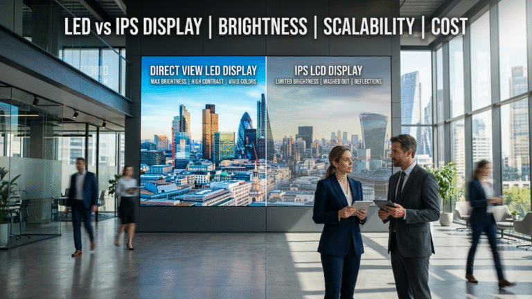 LED display vs IPS comparison showing brightness and scalability differences