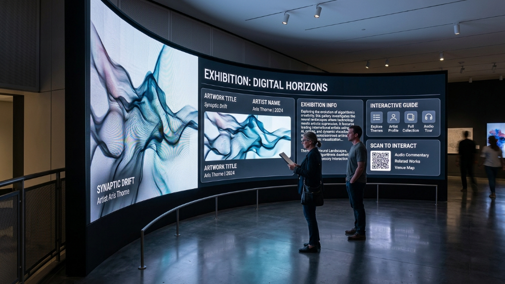 Écran LED muséal et salle LED immersive dans un espace d'exposition moderne