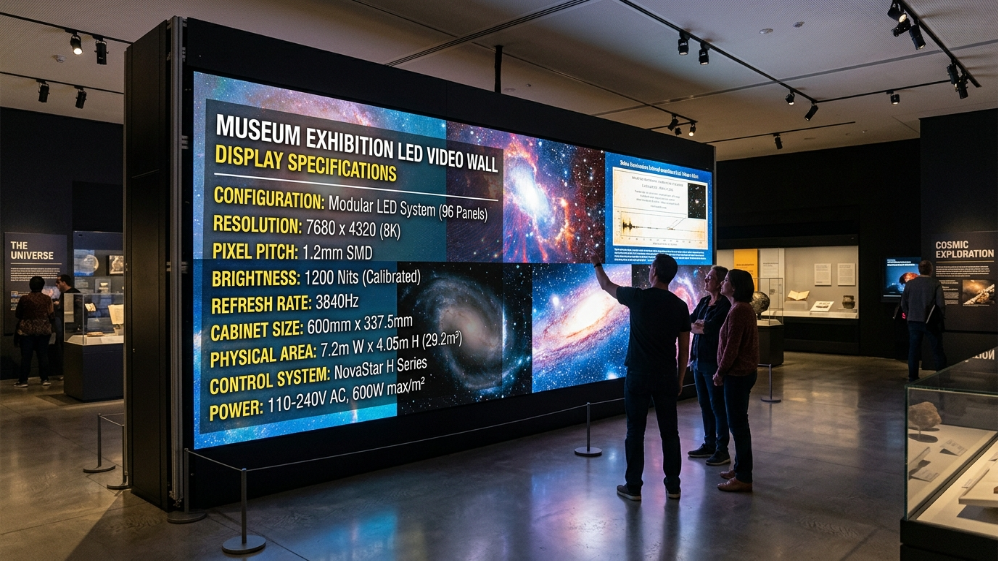 Mur vidéo LED de musée avec spécifications techniques