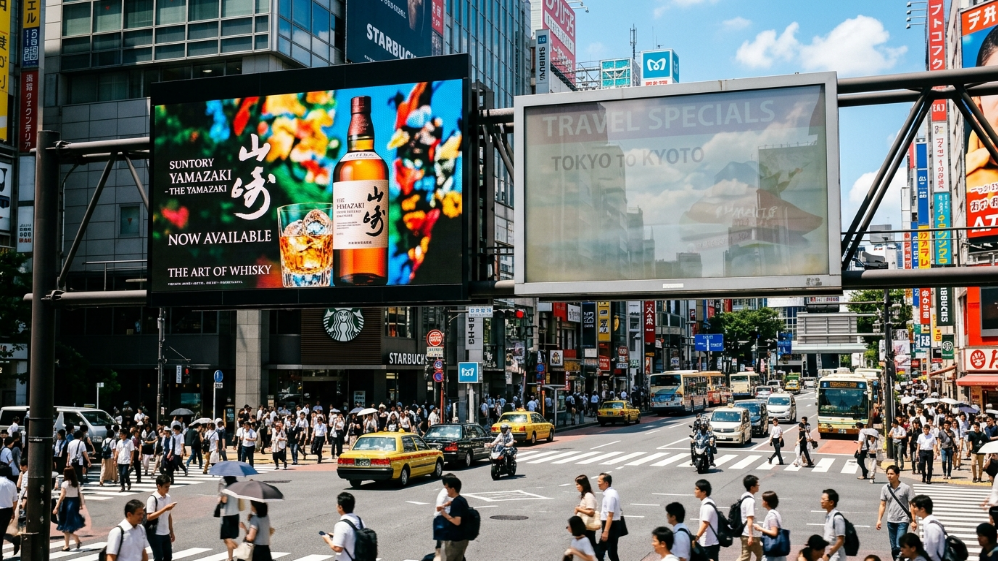Outdoor LED billboard visibility under strong sunlight compared to LCD screen