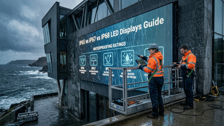 Outdoor LED display waterproof rating comparison guide with coastal installation environment