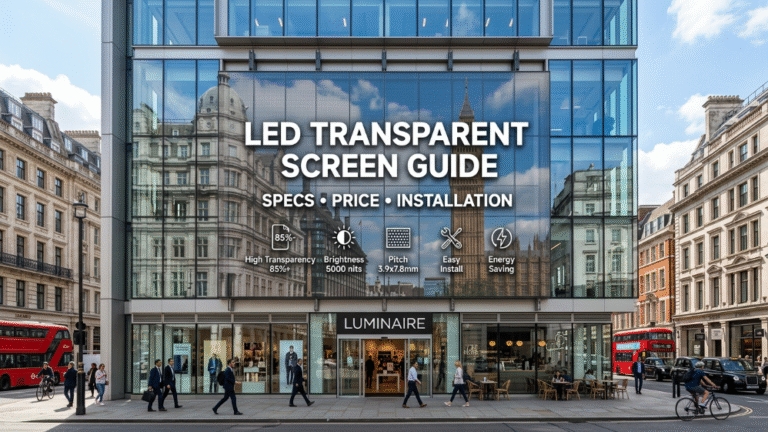 Transparent LED screen installation on glass facade
