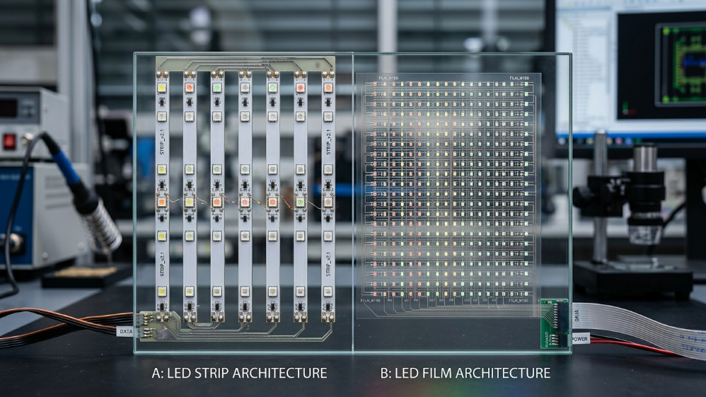 Estructura de tira de LED transparente en primer plano