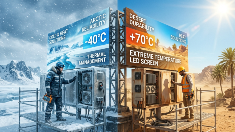 Extreme temperature LED screen operating in cold and hot environments