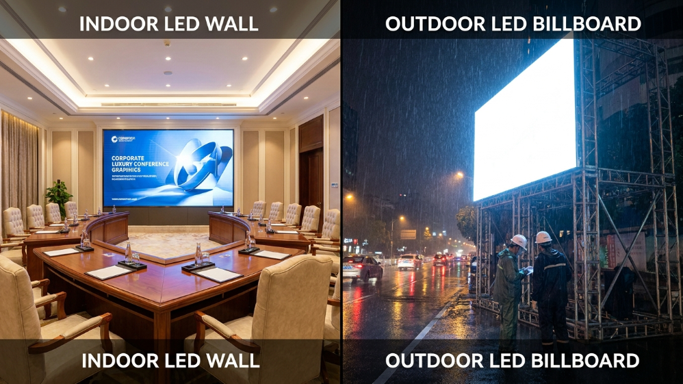 Indoor and outdoor LED wall installation comparison