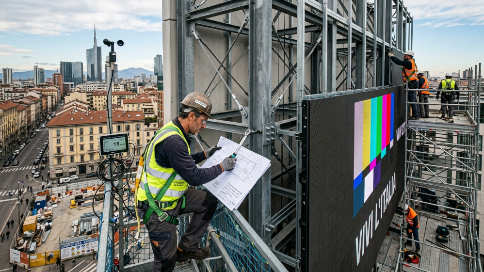 Italian outdoor LED billboard structural engineering installation