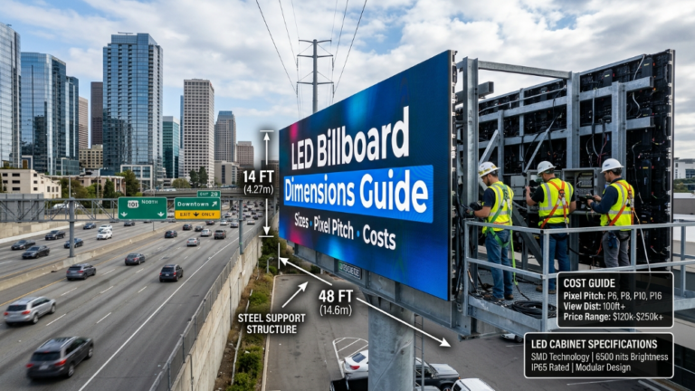 LED Billboard Dimensions Guide with Size and Pixel Pitch Overview