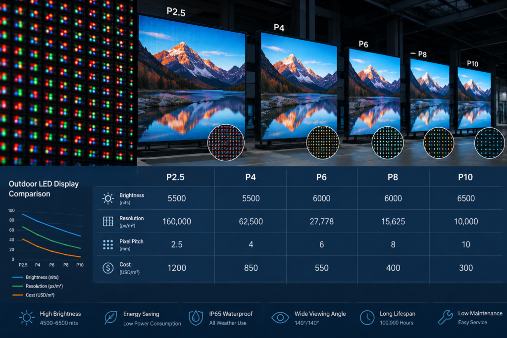 LED Billboard Size Comparison with Brightness Resolution and Cost Factors