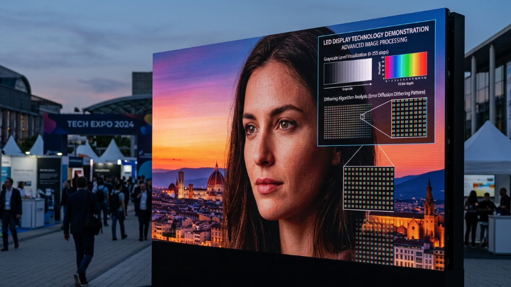 LED billboard grayscale control and dithering technology for smooth images