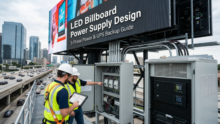 LED billboard power supply design with 3-phase UPS backup system