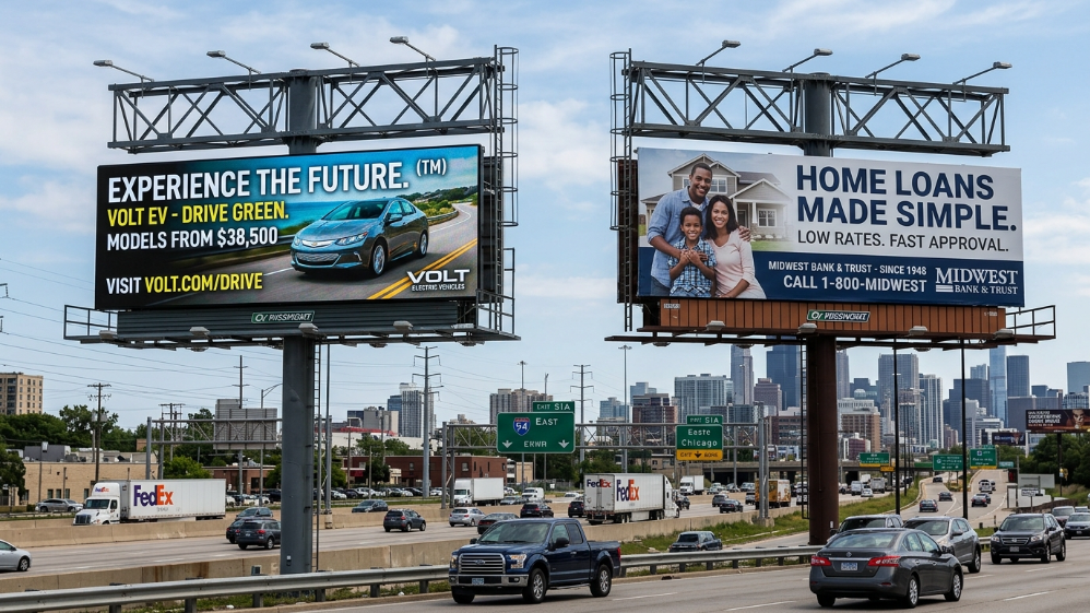 LED digital billboard compared with traditional static billboard