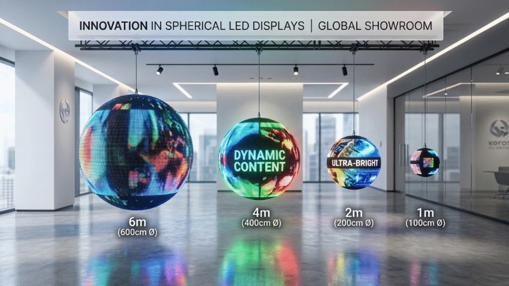 LED sphere size comparison with price breakdown visualization