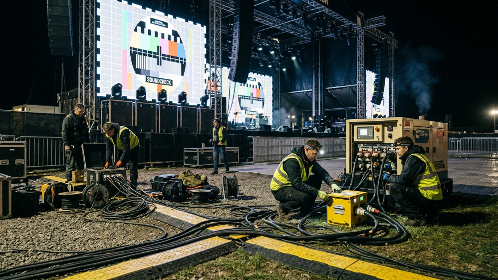 LED video wall generator and power setup for live event production