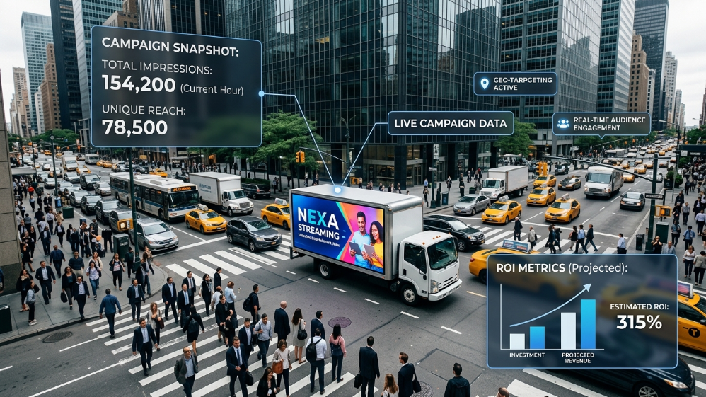 Retorno de la inversión y exposición de la audiencia en publicidad móvil mediante camiones con pantallas LED.