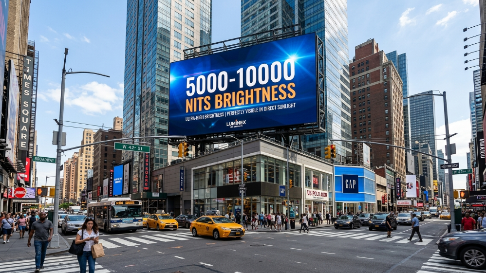 Outdoor LED billboard brightness and sunlight visibility performance