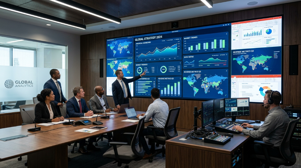 COB LED video wall in a corporate control room
