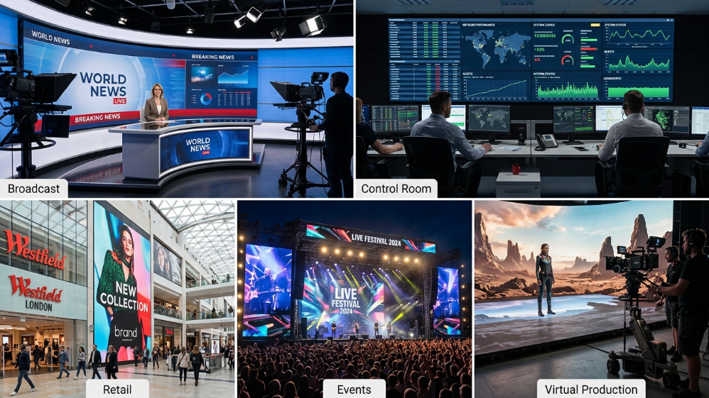 Commercial LED display applications including broadcast retail and events