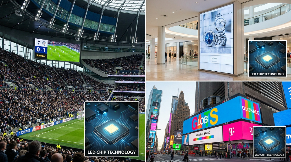 Commercial applications of LED chip powered displays