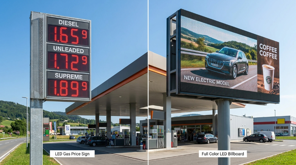 Comparison between LED gas price sign and full color LED billboard