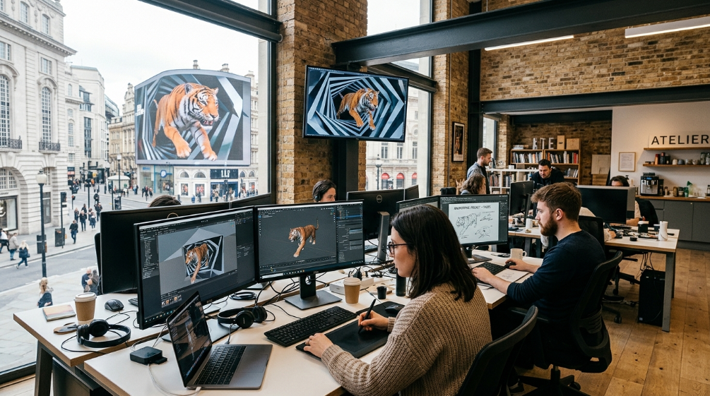Creating anamorphic 3D content for LED billboard displays