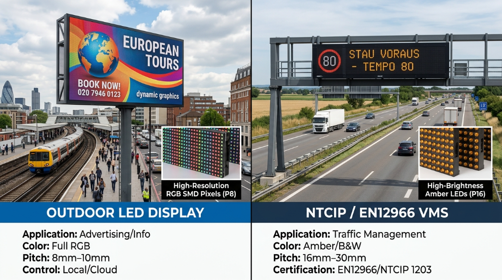 Difference between outdoor LED display and highway VMS sign