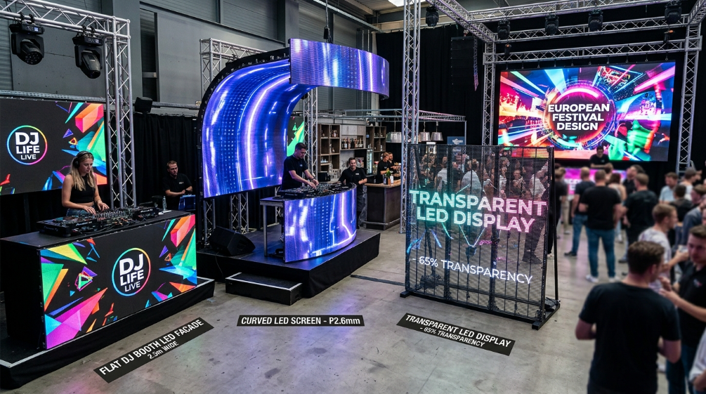 Different types of DJ LED display screens for events and clubs