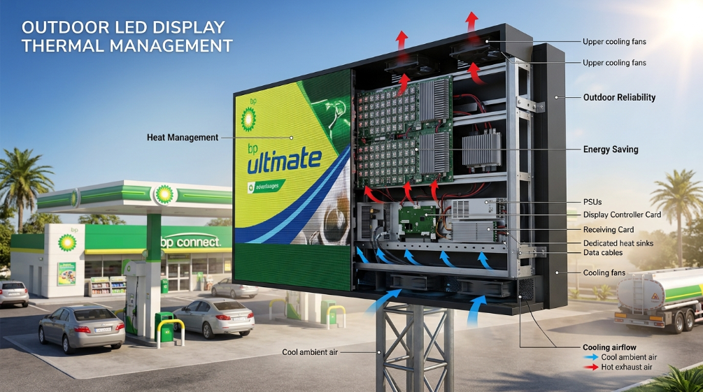 Energy saving outdoor LED billboard heat management design