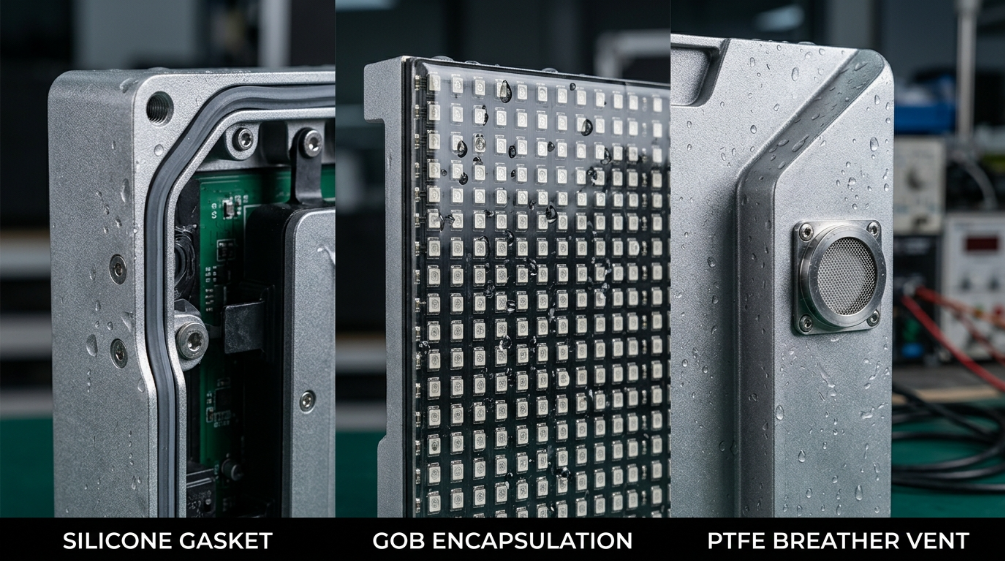 GOB, junta de silicona y respiradero de PTFE para pantalla LED de exterior