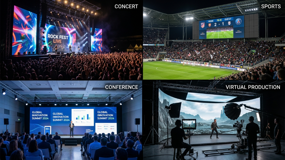 Giant LED screen applications for concerts sports and conferences
