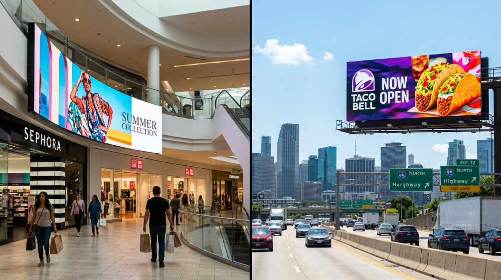 Indoor and outdoor LED display brightness comparison