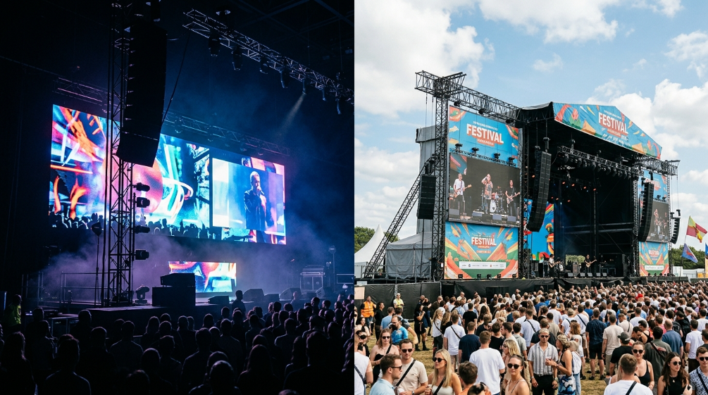 Indoor and outdoor concert LED screen brightness comparison