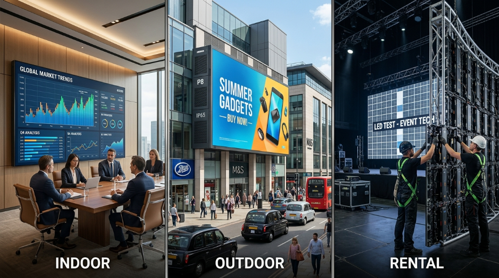 Indoor outdoor and rental LED display comparison