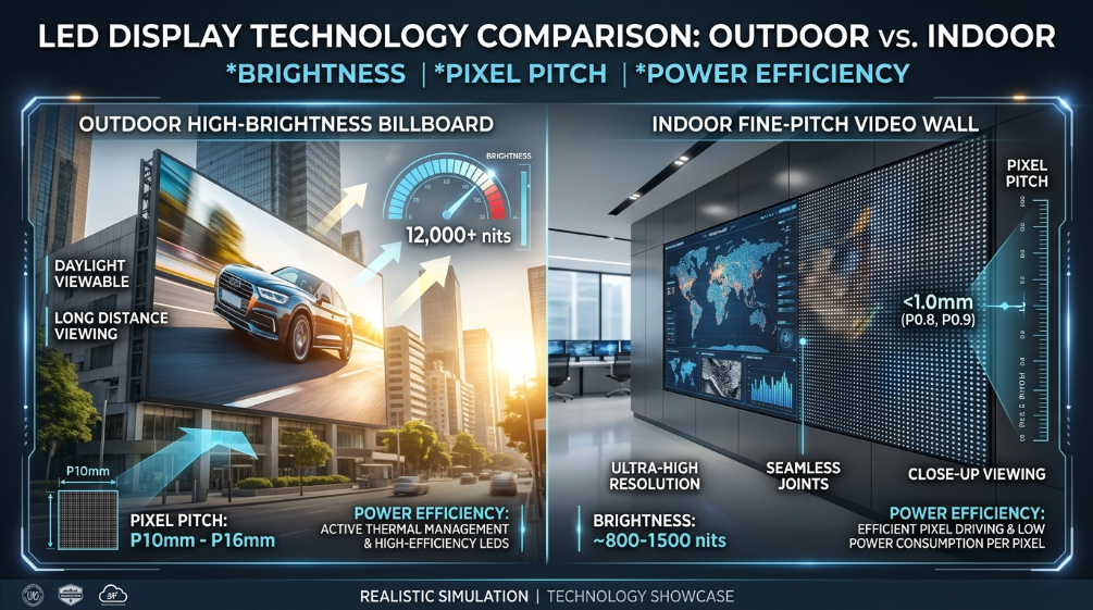 LED display brightness and pixel pitch comparison