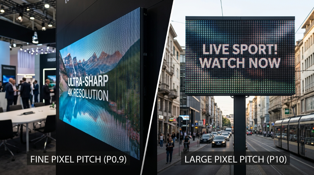 LED display pixel pitch difference between indoor and outdoor screens