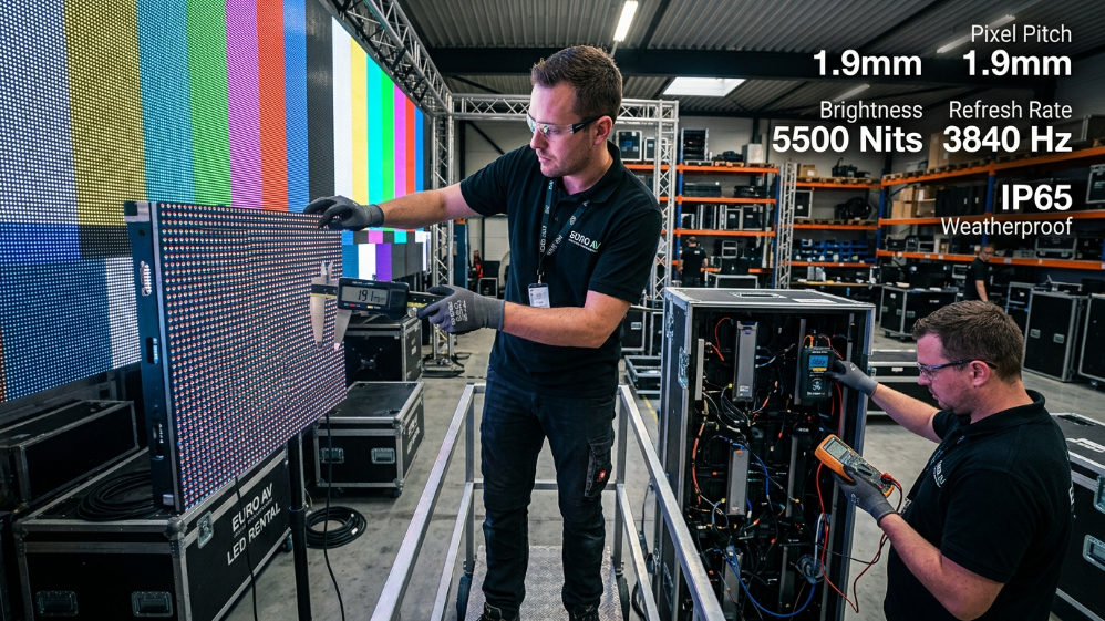 LED screen rental specification inspection and pixel pitch testing