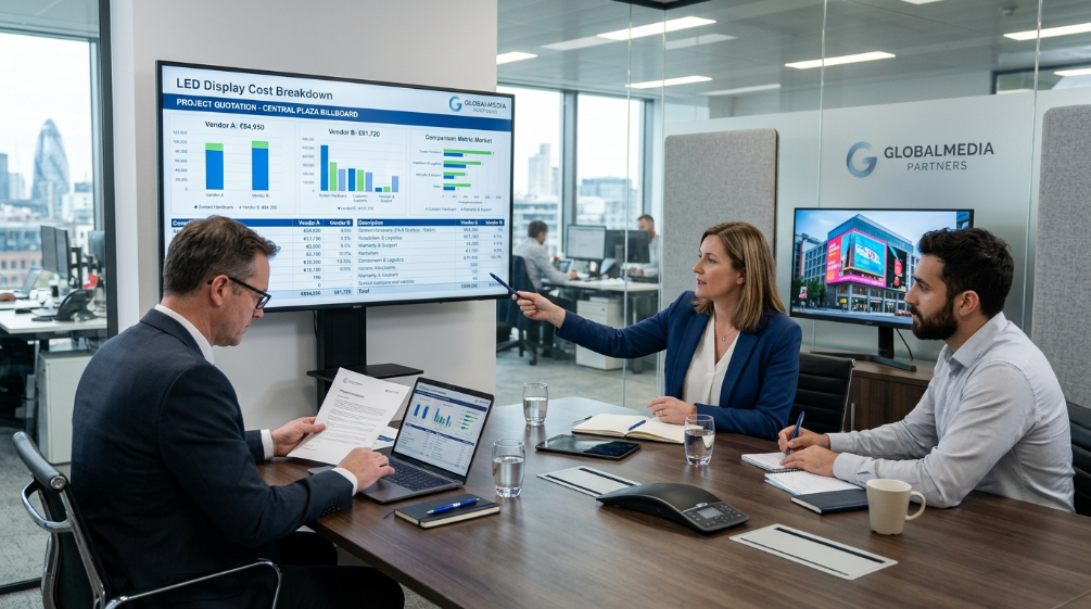 P10 LED display cost breakdown and procurement analysis meeting